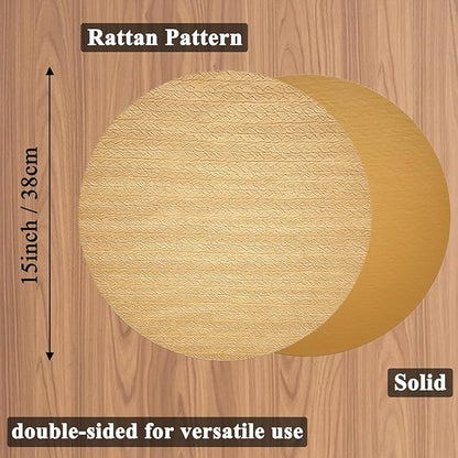 PIGCHCY Round 15" Water-Resistant Placemats Set of 6, Premium Faux Leather Placemats PVC Easy Clean Table Mats for Hotels Outdoor Dining, Wedding Decor (Golden Beige)