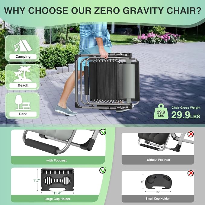 Suteck Oversized Zero Gravity Chair, 500LBS 33In XXL Outdoor Recliner Chairs | - Image 5