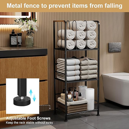 Towel Rack Free Standing 3-Tier M-Shaped Detachable Dividers, Durable Metal Holder, Pool Towel Rack, Space-Saving Towel Storage Organizer, Modern Bath Towel Shelf for Home, Poolside, Black