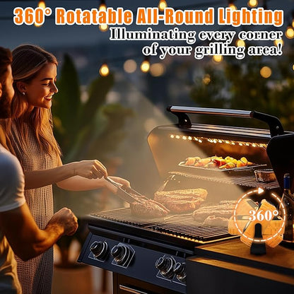 2-Pack 5000mAh LED Grill & Work Lights, Super Bright 1000LM Rechargeable Magnetic Lamp for BBQ, Camping, Emergency, 6 Light Modes & USB Output