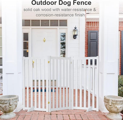 36" Height Extra Tall Freestanding Pet Gate, Solid Wood Folding Safety Fence Wooden Dog Gate with 2 PCs Support Feet Ideal for Stairs, Doorways, Halls, Kitchens, Heavy Duty Gates, 3 Panels, White