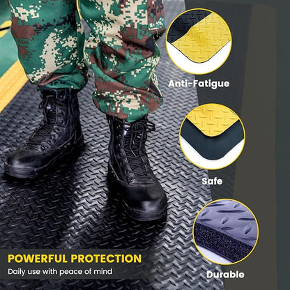 3' x 12' ESD Anti-Fatigue Conductive Mat, Durable Heavy Duty Diamond Plate, Soft Sponge Ergonomic Mat, Non Slip Waterproof Floor Mats for Commercial&Industrial Work Thick 3/4” Black with Yellow Border