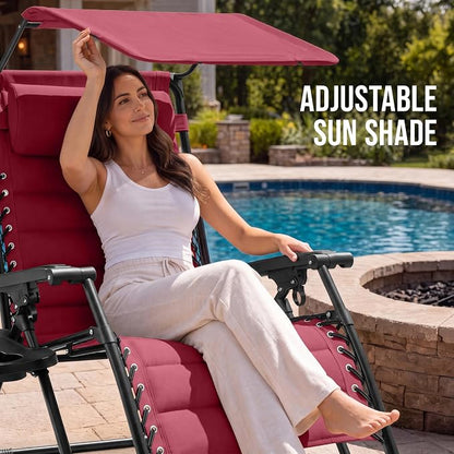 Best Choice Products Oversized Padded Zero Gravity Chair w/Canopy Headrest Cup - Image 4