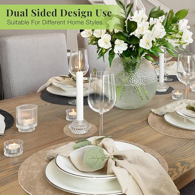13-Inch Faux Leather Round Placemats Set of 12, Waterproof Anti-Slip Dual Sided Place mats, Heat Resistant Washable Table Mats with Coaster, Suitable for Indoor & Outdoor (12, Black Light Coffee)