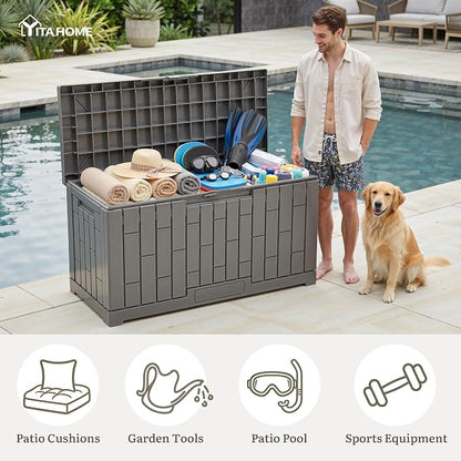 YITAHOME 60 Gallon Outdoor Storage Box w/Slide-Locking Lid | Large Water - Image 4