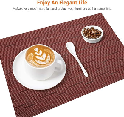 Placemats Set of 6,Washable,Heat and Stain Resistant Indoor/Outdoor Place mats,Vinyl Woven Non Slip Table Mats for Restaurant Table Protection,PVC Placemats(Red,6PCS)