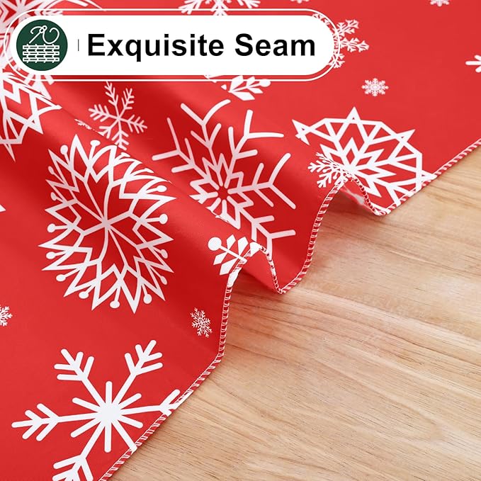 misaya Rectangle Waterproof Vinyl Table Cloth, Wipeable Tablecloth with Flannel Backing, Plastic Table Cover for Dinner, Christmas Party (Red Snowflake, 60" x 120")