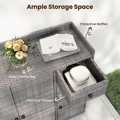 Tangkula Rattan Outdoor Storage Cabinet, Patiojoy Outdoor Cabinet - Image 5