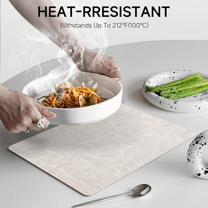 Faux Leather Vinyl Placemats Set of 4 Wipeable Heat Resistant Place Mats 100% Washable - Waterproof - Anti Slip Reversible Table Mats for Kitchen/Dining/Party, 12" x 16.5", Beige