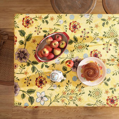 Vintage Linen Tablecloth for Rectangle Table,Yellow Floral French Wrinkle Free Extra Long Tablecloths,Decor Table Cover for Kitchen,Dining,Thanksgiving,Farmhouse,67" × 118"-Bellano