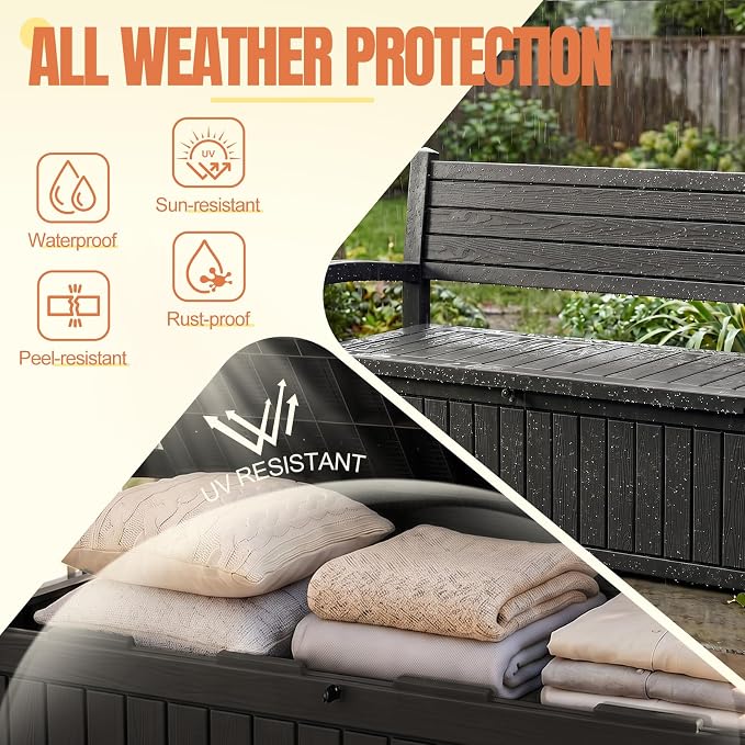 Storage Bench Outdoor Deck Box, 100 Gallon Lockable Patio Furniture | - Image 2
