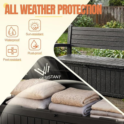 Storage Bench Outdoor Deck Box, 100 Gallon Lockable Patio Furniture | - Image 2