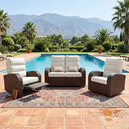 Oversized 3 Pieces Wicker Outdoor Recliner Loveseat by LayinSun