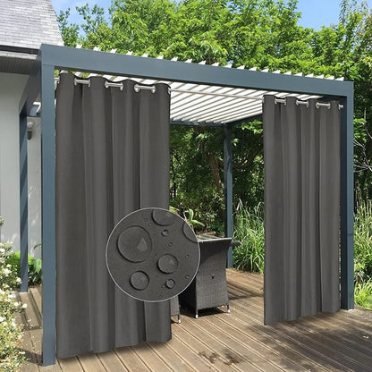Easy-Going 100% Waterproof Outdoor Curtains 54x96 inch, Dark Grey | Windproof by Easy-Going