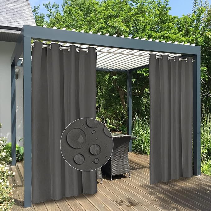 Easy-Going 100% Waterproof Outdoor Curtains 54x108 inch, Dark Grey | Windproof by Easy-Going