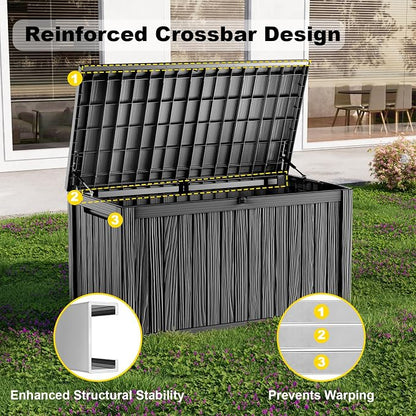 230 Gallon Large Outdoor Storage Box, UV Resistant Resin Deck Box, Hydraulic - Image 4