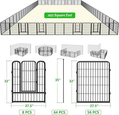 Garden Fence with Gate Metal Fencing Outdoor for Yard, 32in x147ft 64 Panels Outdoor Dog Fence Temporary Fence for Dogs Outside, Rustproof Garden Fencing Flower Bed Edging for Patio