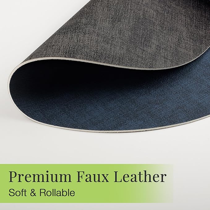 13-Inch Faux Leather Round Placemats Set of 4, Waterproof Anti-Slip Dual Sided Place mats, Heat Resistant Washable Table Mats with Coaster, Suitable for Indoor & Outdoor (4, Black Navy Blue)