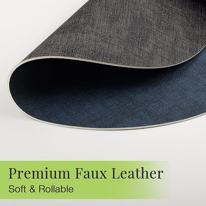 13-Inch Faux Leather Round Placemats Set of 8, Waterproof Anti-Slip Dual Sided Place mats, Heat Resistant Washable Table Mats with Coaster, Suitable for Indoor & Outdoor (8, Black Navy Blue)