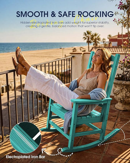 Oversized Outdoor Rocking Chairs Set of 4, HDPE Porch Rocker, Aruba | - Image 9