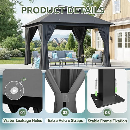 Aoxun 10x12FT Metal Frame Outdoor Gazebo, Dark Gray | UPF50+ Protection 50×50mm - Image 7