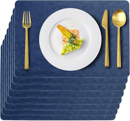 Vinyl Placemats Set of 6 Faux Leather 100% Waterproof Wipeable Washable Place Mats Heat Resistant Easy Clean Non-Slip Table Mats for Indoor Outdoor. (6,Blue)