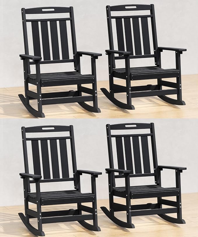 Oversized Rocking Chair Set of 4, HDPE Outdoor All-Weather, Extra Large & Extra by Plawdlik