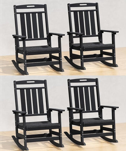 Oversized Rocking Chair Set of 4, HDPE Outdoor All-Weather, Extra Large & Extra by Plawdlik