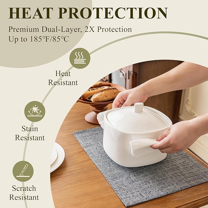 KXN Placemats Set of 8, Dual-Layer Thickened Faux Linen Table Mats, Heat Resistant & Wrinkle-Free, Machine Washable Cloth Place Mats for Kitchen Dining Indoor Outdoor (Light Gray)