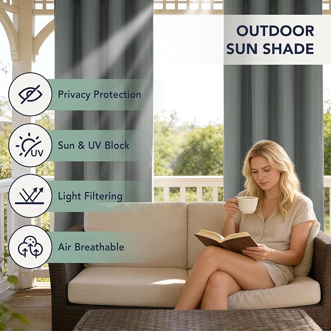 Outdoor Curtains for Patio Waterproof, 6 Drape Panels, Sun Shades | Privacy & - Image 3