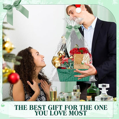 Wonderjune 20 Pcs Valentines Day Gift Baskets Empty To Fill Baskets For Gifts Empty With Gift Bag Bow Valentines Gifts Storage Basket Bulk for Wedding Party Wrapping(Green)