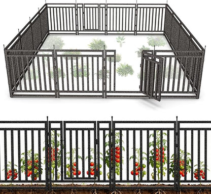 Garden Fence 32in (H) x 36ft (L), 14 Panels + 2 Gates, Durable Outdoor Yard Barrier, Secure Garden Fencing Weather-Resistant Fence Ideal for Pets, Privacy & Decoration, Black Silver
