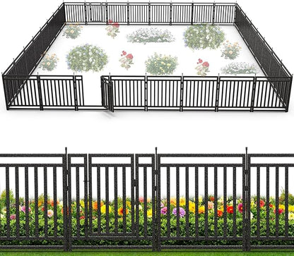 Garden Fence 40in (H) x 72ft (L), 28 Panels + 4 Gates, Durable Outdoor Yard Barrier, Secure Garden Fencing Weather-Resistant Fence Ideal for Pets, Privacy & Decoration, Black Silver