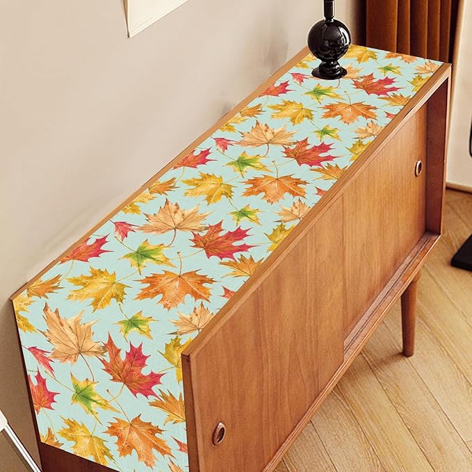 Fall Table Runner, Farmhouse Seasonal Autumn Maple Leaves Harvest Thanksgiving Country Coffee Table Center Decor for Home Kitchen Dining Patio Holiday Party Indoor Outdoor Decorations, 13"x72" Inch
