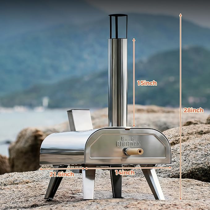 BIG HORN OUTDOORS 12" Dual Fuel Pizza Oven – Electric & Wood Pellet, Indoor & Outdoor High-Temp Pizza Maker (1000°F) with Pizza Stone for Wood-Fired Flavor