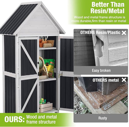 GUTINNEEN Outdoor Storage Cabinet, Wood & Metal Frame Garden Storage Shed - Image 3