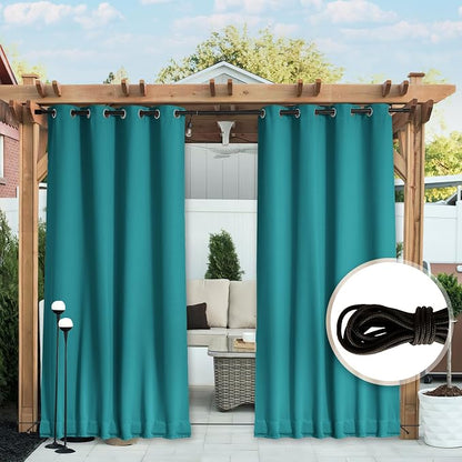 NICETOWN Outdoor Curtains Waterproof Fixed Bottom W52xL95 Peacock Teal | - Image 5