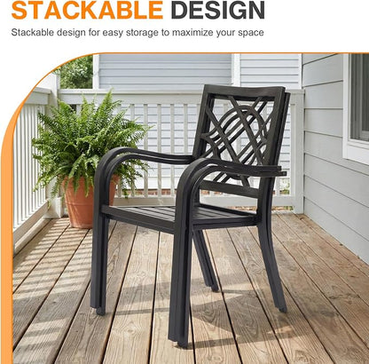 Patio Dining Chairs Set of 2, Stackable Metal High Back Chairs Set - Image 5