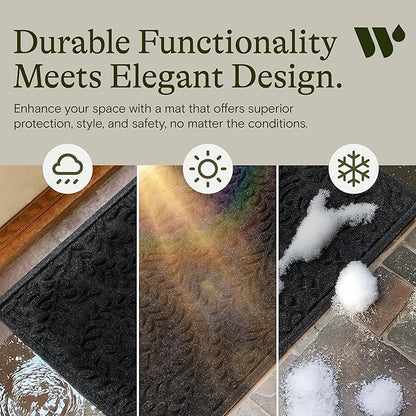 WaterHog Indoor/Outdoor Use Door Mat, 2' x 3', Made in USA, Welcome Mat for Front Door, Durable, Water-Trapping Floor Rug, Decorative, Skid-Resistant Entryway Rug, Boxwood Collection, Charcoal