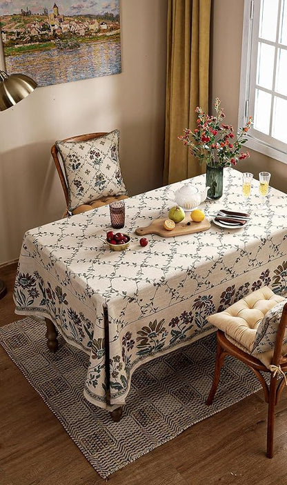 patdrea Designer Linen French Tablecloth for Rectangle Table,Fall Country Breathable Floral Extra Long Tablecloths,Table Cover for Kitchen Dining,Christmas,Thanksgiving,63"x110"-Oliveirad