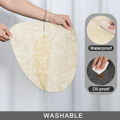 Placemats and Coasters, Washable Reversible Placemats Round Faux Leather Wipeable Place Mats Non Slip Heat Resistant Indoor Outdoor Table Mats (Set of 4, Gray Cream)