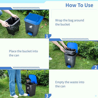Outdoor Pet Waste Container - 20L with Removable Inner Bin, 150 Waste Bags for Small/Large Dog Families
