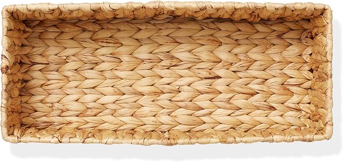 Casafield Set of 2 Bathroom Storage Baskets, Natural - Water Hyacinth, 16" W x 6.75" D x 4.25" H, Woven Toilet Tank Topper Bins for Organizing Tissues, Toilet Paper, Toiletries, Shelves
