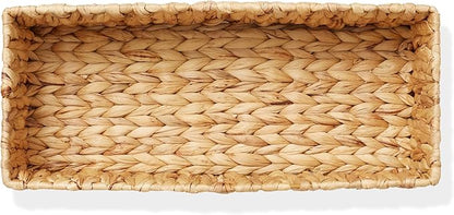 Casafield Set of 2 Bathroom Storage Baskets, Natural - Water Hyacinth, 16" W x 6.75" D x 4.25" H, Woven Toilet Tank Topper Bins for Organizing Tissues, Toilet Paper, Toiletries, Shelves