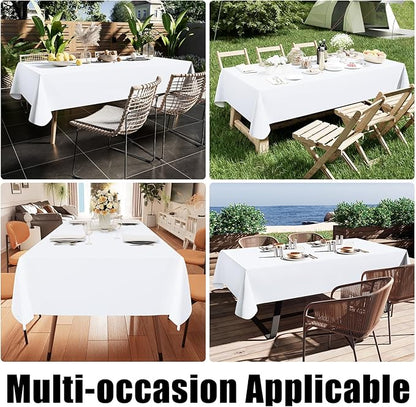 Smiry Rectangle Table Cloth 60x84 Inch, Waterproof Wipeable Vinyl Tablecloths Protector, Oil Spill Proof Plastic Table Cover for Dining, Picnic, Camping, Outdoor, White