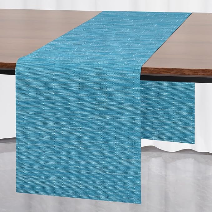 Myir JUN Table Runner, Vinyl Table Runner Indoor 55 Inch Long Arbitrarily Cropped Runner for Table Heatproof for Home Party (Blue, 12 x 55 inch)
