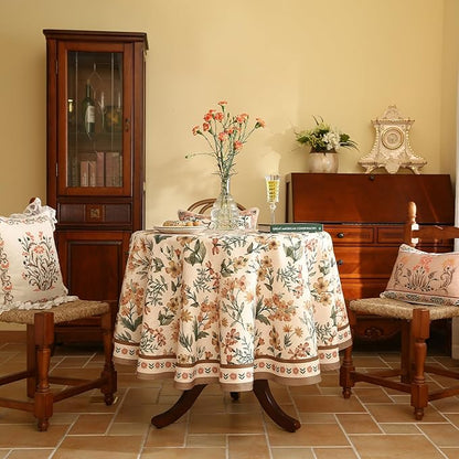 Designer Floral Linen Small Round Tablecloth,Vintage William Morris Soft and Durable Table Cloth,Decorative Table Cover for Kitchen,Dining,Thanksgiving,Christmas,Diameter 55"-Athea