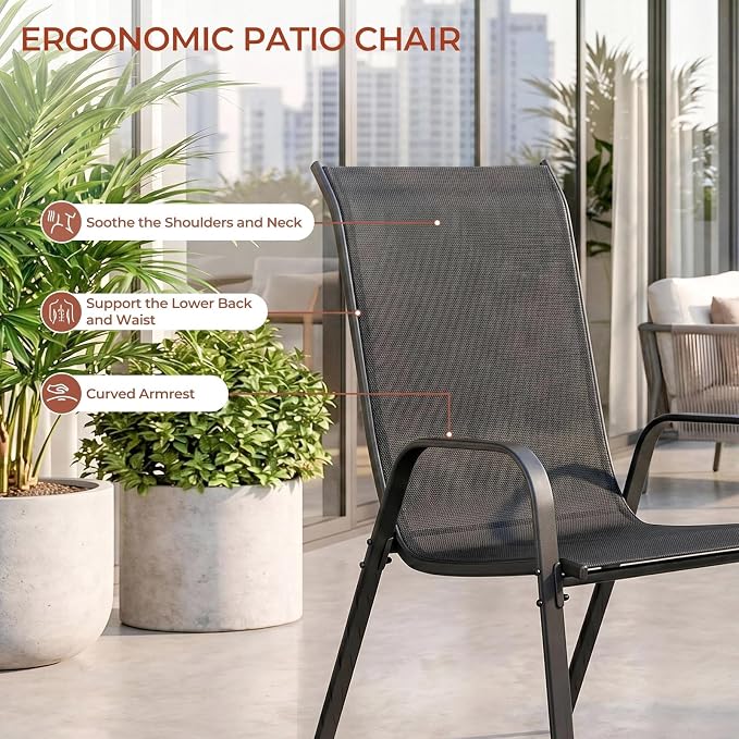TLSUNNY Patio Chair, Outdoor Stackable Textilene Chairs Set of 6, - Image 6