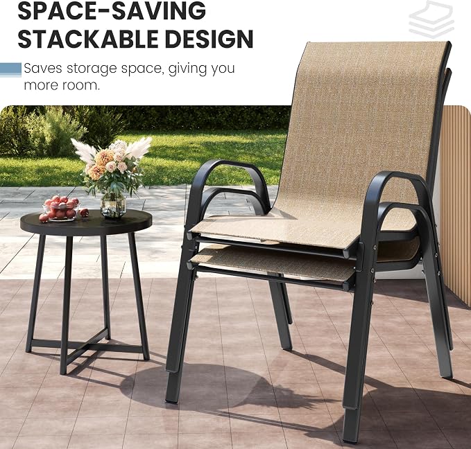 Patio Dining Chairs Set of 4, Outdoor Stackable Dining Chairs High Back - Image 4