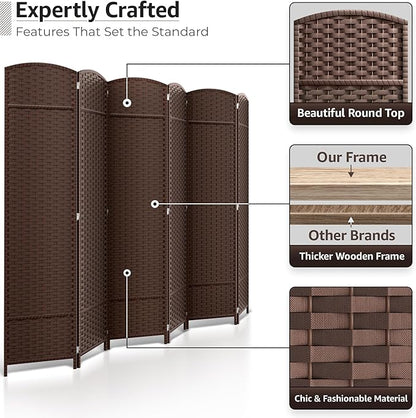 Sorbus 6 Panel Room Divider 6 ft. Tall - Privacy Screen, Extra Wide Double Hinged Panels, Mesh Hand-Woven Design, Partition Room Dividers and Folding Privacy Screens, Wall Divider for Room Separation